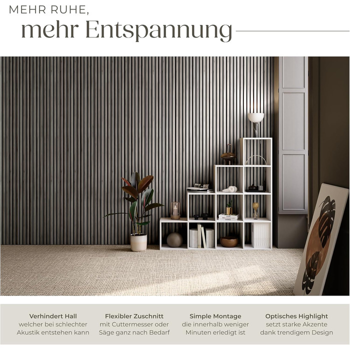 Акустичні 3D-панелі tectake 120x60x2,1 см, настінні панелі-поглиначі шуму під дерево (набір 4 шт, світло-сірий дуб)