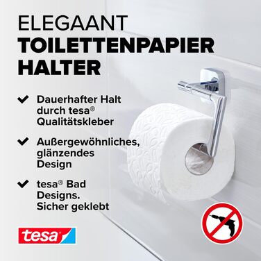 Тримач для туалетного паперу tesa ELEGAANT без кришки, хромований, для настінного монтажу на клей (без свердління), 132x99x45 мм