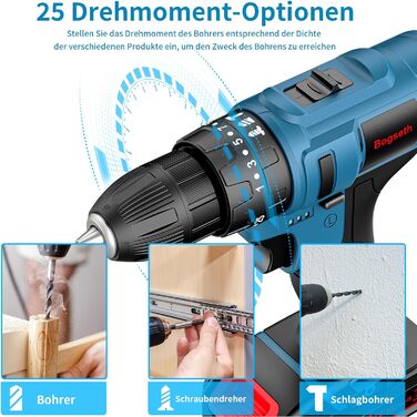 Акумуляторний шурупокрут Bogseth 21V з набором інструментів 112 шт. для дому та саду