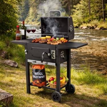 Садовий вугільний гриль BBQ XXL з кришкою, зольником, регулюванням та термометром