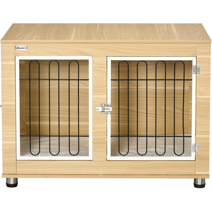 Клітка для собак PawHut з двома дверцятами, подушкою та двома засувками, металева, для дому, 90 x 58 x 65 см, колір дуб