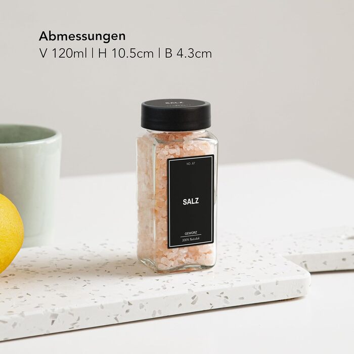 Spice Jar Set [24 x 120ml] with 300 Spice Labels [DE] - Spice Storage with Shaker Insert - Glass Spice Jars - Glass Spice Containers - Spice Organizer - Spice Jars Obsidian