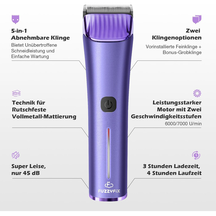 Професійна машинка для стрижки собак з запасним лезом, 5-в-1, фіолетовий колір