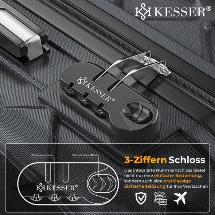 Набір валіз KESSER® 4 шт. | Валізи з ABS, кодований замок, вага валіз, органайзер для подорожей, 360° колеса | Ручна поклажа та великі валізи для бізнесу та подорожей, сірий колір