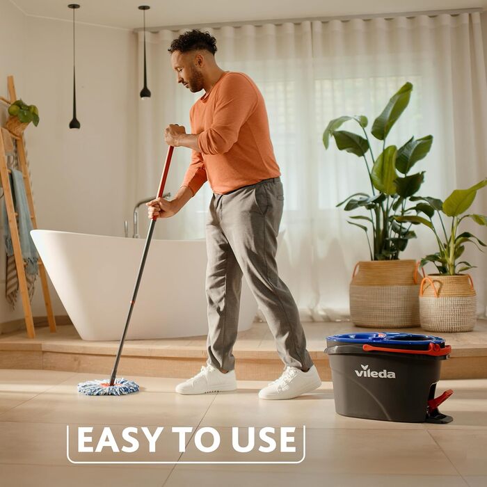 Vileda H2PrO Mop Set with Bucket | 100% separation of clean and dirty water | Innovative two-tank system with wringing function | Effortless wringing | Microfiber cleaning | Ergonomic design