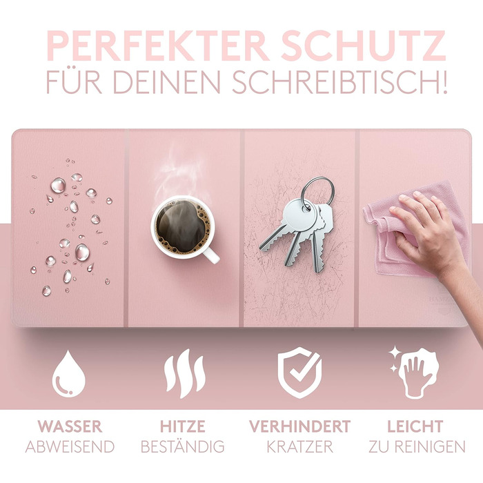 Килимок на стіл HAMZAM з екошкіри 90x40 см - преміум якість, з інтегрованим ковриком для миші (Рожевий)