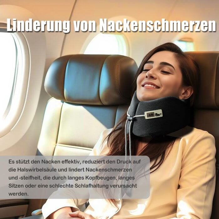 Подушка для шиї у вигляді U, Memory Foam, для подорожей, доросла, ергономічна, з чохлом, для автомобіля, офісу, поїздів (чорна)