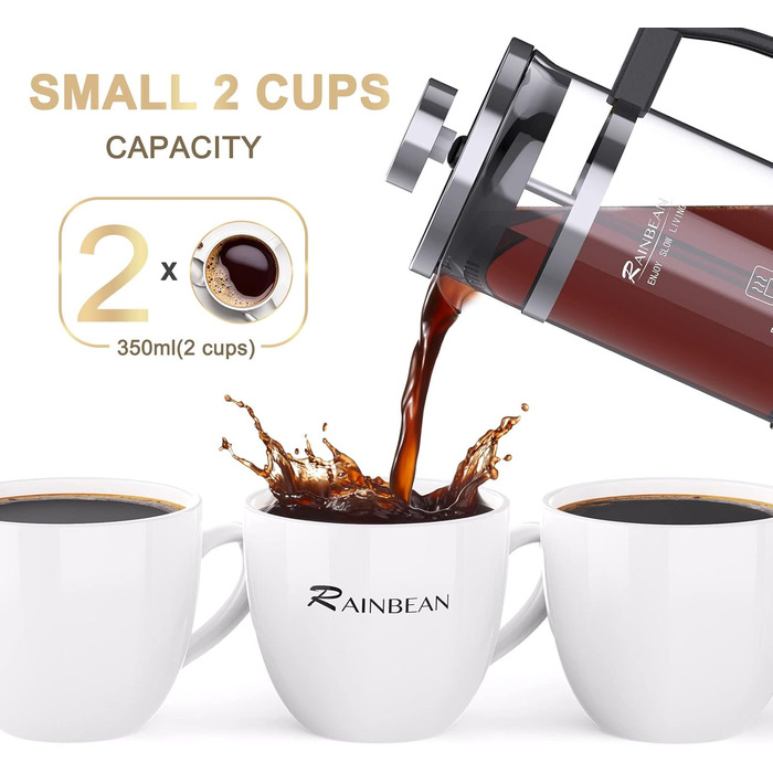 Френч-прес RAINBEAN 350 мл: нержавіюча сталь, скло, для приготування кави