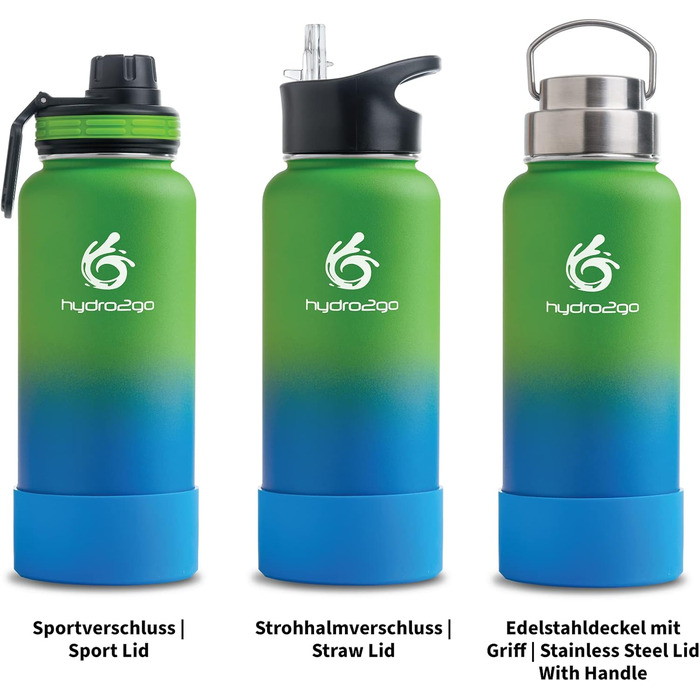 Stainless Steel Drinking Bottle – BPA-Free Thermo Bottle for Kids, School, Sports & Outdoor – Keeps Drinks Hot up to 12H and Cold up to 24H – Includes 3 Drinking Caps – 950 ml (Earth)