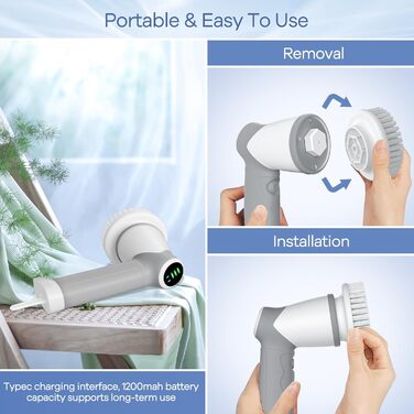 Electric Cleaning Brush for Bathroom, Electric Cleaning Brush with LED Display, Spin Scrubber with 5 Brush Heads, Handheld Cleaning Brush for Household, Floor, Car Tires, Type-C Fast Charging, 2 Modes