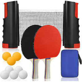 Набір для настільного тенісу CHRI: 2 ракетки, сітка, 6 м'ячів, сумка. Підходить для дітей та дорослих