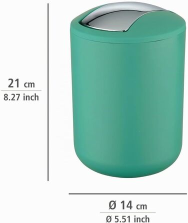Кошик для косметики та смітника у ванну WENKO Brasil L, 6.5 л, з гойдальним кришкою, ударостійкий пластик, без BPA, зелений