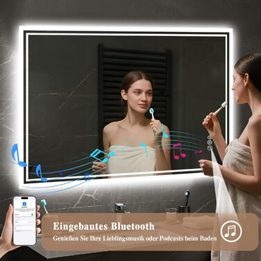 Дзеркало для ванної кімнати з підсвічуванням LED, антизапар, сенсорне управління, регулювання яскравості, 3 кольори світла, овальне, 50x70 см (Bluetooth, антизапар, 100L x 70B см)