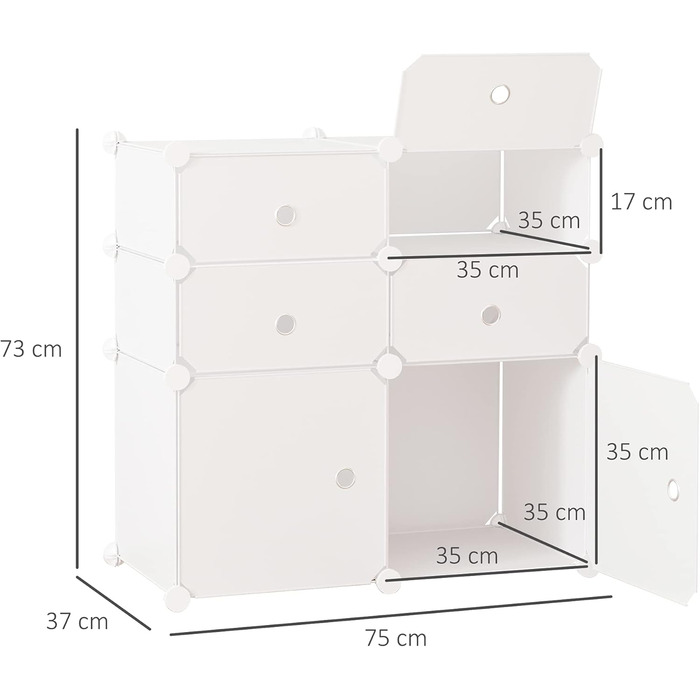 HOMCOM Shoe Cabinet, Shelf with Storage Boxes, Wardrobe, Plastic, Steel, White, 75 x 37 x 73 cm