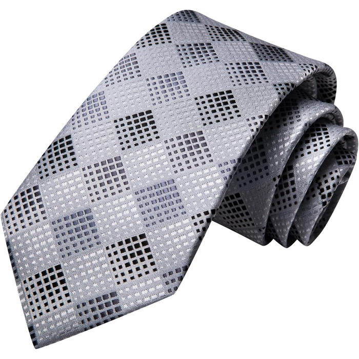 Набір краватки, кишенькового хустинки та запонок Hi-Tie, золотий, формальний шовк, для весілля та свят (сірий у керобку)