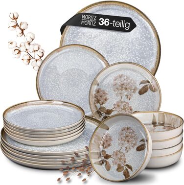 Moritz & Moritz Blossom 18-Piece Dinnerware Set - Elegant Porcelain Tableware for 6 - Dinner Plates, Dessert Plates, Soup Plates