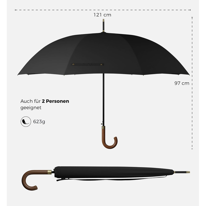 Sapor Design Umbrella Stock Umbrella Stormproof Auto-Open Windproof | XXL Large & Stable for 2 People Ladies & Gentlemen | Golf Umbrella Travel – 123 cm Ø Elegant Blue - Classic