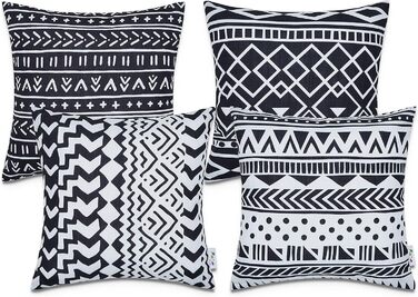 Paco Home Pillow Cover, Sofa Pillow Cover, Cushion Cover, Decorative Pillow, Throw Pillow, Couch Pillow, Modern Geometric Patterns, Color: White-Black, Sets: 4pcs Set White-black 4pcs Set
