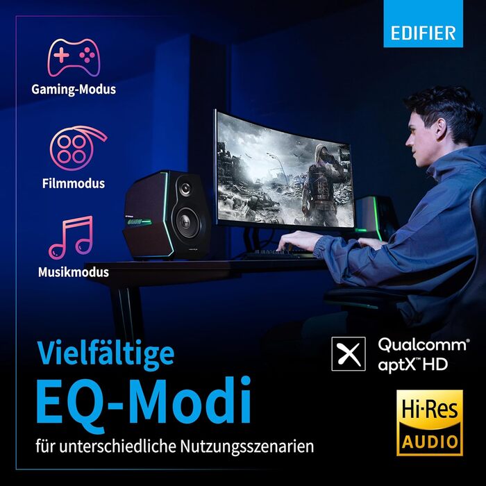 Edifier G2000 Bluetooth-колонки для геймінгу з RGB-підсвічуванням та 3 режимами звучання. Підключення: Bluetooth, USB (звукова карта), 3.5mm jack. (Чорний)