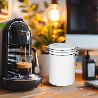 Кавова банка з нержавіючої сталі 450 мл з клапаном, вакуумна, для кави, чаю, горіхів, какао, зберігання (біла)