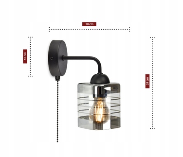 Настінний світильник-бра чорний матовий зі скляним плафоном