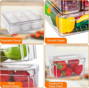 Refrigerator Organizer Set, 6-Piece Organizer Boxes for Refrigerator with Lids, Transparent Refrigerator Boxes Stackable, Storage Boxes for Refrigerator for Kitchen Cabinets (Model 1)