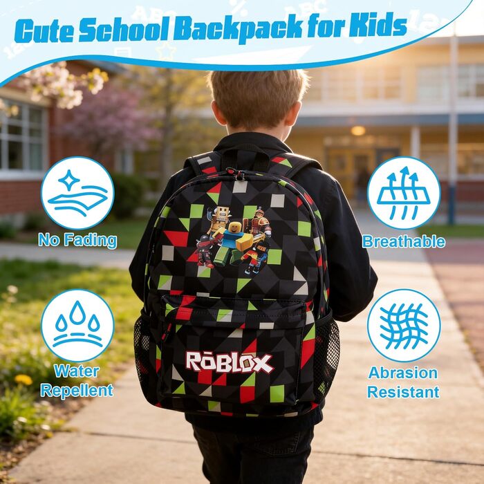 Дитячий рюкзак Yumcute Ro-blx з принтом для підлітків, велика місткість, рюкзак для школи та подорожей, мультяшний дизайн (M)