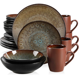 Stoneware Dinnerware Set, Vancasso BUBBLE 16-Piece Dinner Set Blue, Reactive Glaze Tableware Set with Plate Set, Bowls and Cups Set made of Stoneware, for 4/8/12 People, 4 Person 16 Piece Set Blue