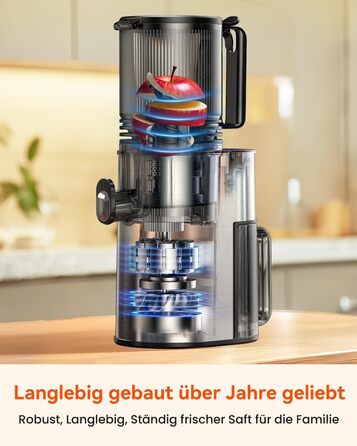 Соковитискач CelerySpec Slow Juicer - переможець тесту, для цілих овочів та фруктів, 130 мм, 1.8л, BPA-free, 250W, з функцією зворотного ходу, нержавіюча сталь, чорний
