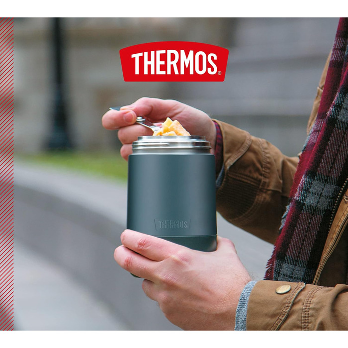 Thermos GUARDIAN Food Jar 0.50 l, lake blue, 500 ml food container blue, stainless steel, with spoon, Bonus Bowl for cereal, toppings, absolutely leakproof, leak-proof 500 ml with spoon Lake Blue Mat
