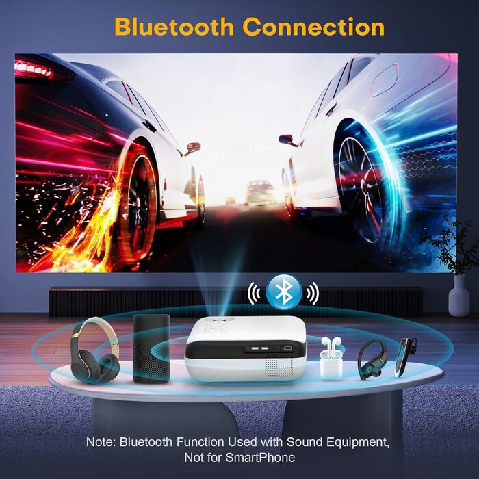 HOPVISION Beamer: Міні проектор Full HD 1080P Bluetooth 5.1 з підтримкою 4K, 8500 люмен, для дому та на вулиці, сумісний зі смартфонами, HDMI, USB, Pad, Fire Stick, PS5