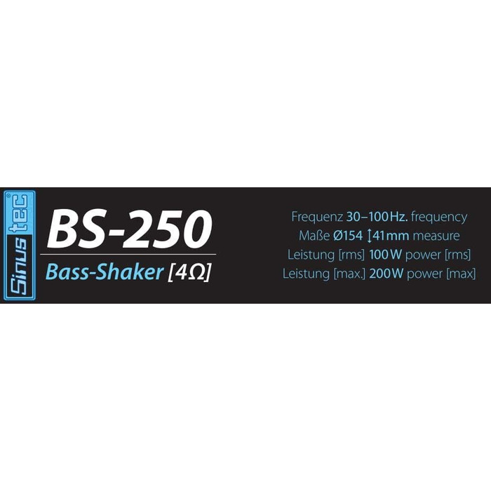 Sinustec BS250 бас-вібратор (бас-памп), 4 Ом, корпусний віброакустичний динамік для сабвуфера, автомобільний