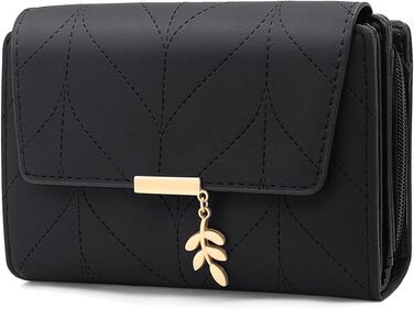 GOUNNU Wallet for Women PU Leather Women's Card Holder RFID Protection Women's Wallet Many Compartments Women's Short Wallet with 14 Card Slots and Coin Pocket Money Bag Women (Black)