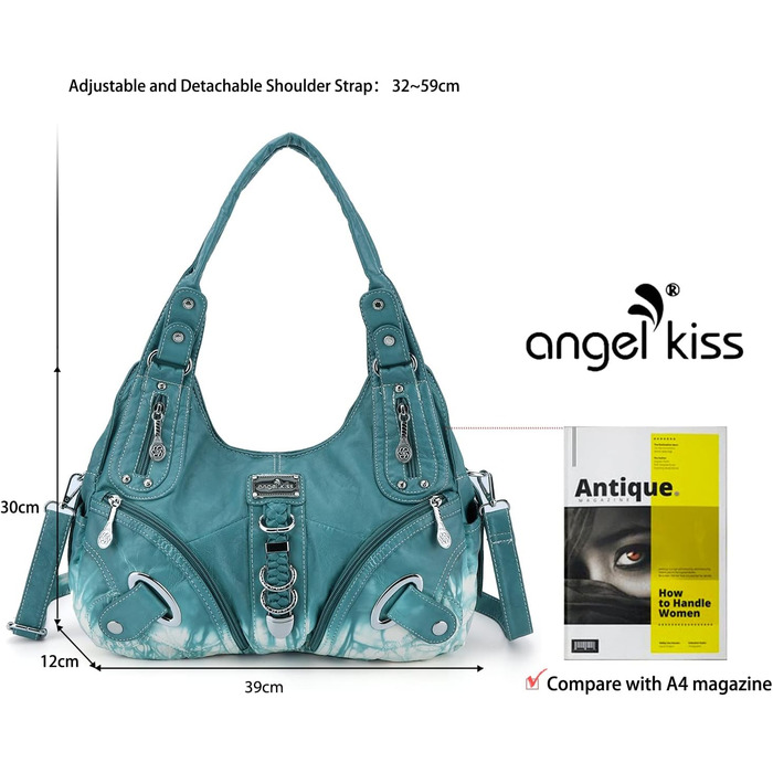 Сумка жіноча Angel Kiss Hobo з PU шкіри блакитно-зеленого кольору з багатьма відділеннями