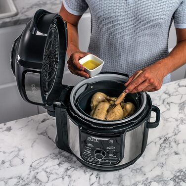 Ninja Foodi MAX Multi-Cooker, 7.5L, 9-in-1 Multi-Cooker, Pressure Cooker (Fast Cooking), Air Fryer (Hot Air Frying), Slow Cooker (Slow Cooking), Grilling and more, Brushed Steel & Black, OP500EU