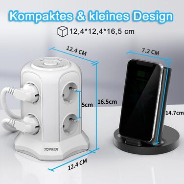 Многорозеткова смуга з USB, 8 розеток, з вимикачем, 4000W/16A, захист від перенапруги, білий кабель 2м