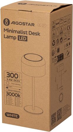 Світлодіодна настільна лампа Aigostar акумуляторна бездротова, димується сенсорним керуванням, 3 режими світла, водонепроникна IP54 для дому та саду (біла)