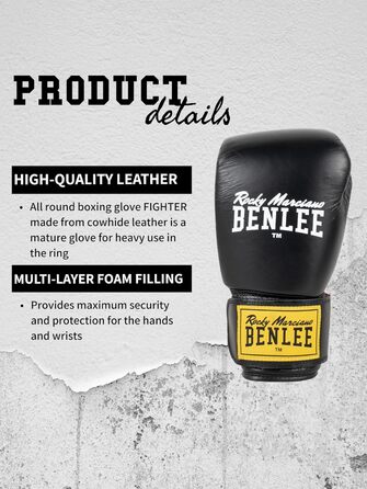 Боксерські рукавички BENLEE з натуральної шкіри Fighter Black/Red, 12 oz, Single