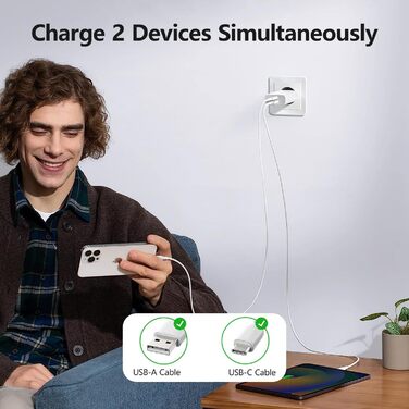 Мережевий адаптер Envircell USB-C 30W GaN з двома портами (USB-C та USB-A), PD 3.0, білий