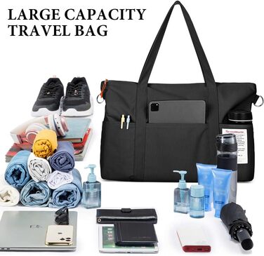 Спортивна сумка Flintronic для жінок, дорожня сумка-мішок, сумка на вихідні, дорожня сумка з чохлом для тележки, водонепроникна спортивна сумка, сумка для подорожей, ручна поклажа для спорту, подорожей, літака (чорна)