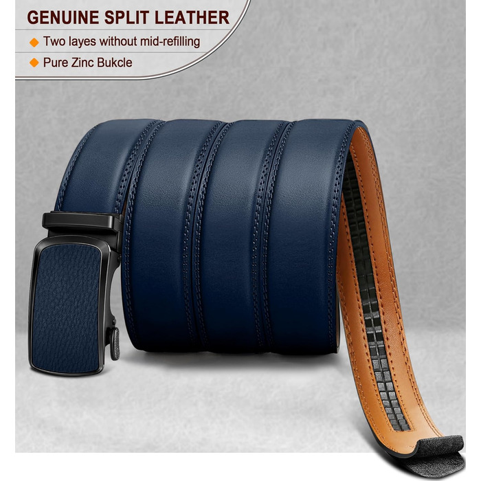 Чоловічий шкіряний ремінь BULLIANT з автоматичною пряжкою, ширина 35 мм, регульований, колір: темно-синій