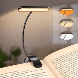 LED-лампа для читання Gritin з кріпленням на книгу, 19 світлодіодів, 3 режими температури кольору, 5 рівнів регулювання яскравості, USB-зарядка, гнучкий поворот на 360°, чорний