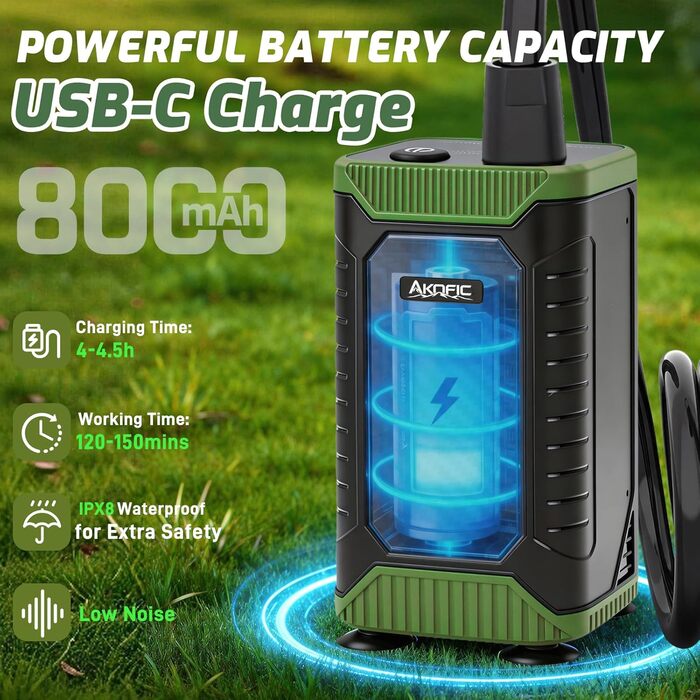 Портативний душ для кемпінгу з насосом та акумулятором 8000mAh, з цифровим дисплеєм, набір для душу на відкритому повітрі: кемпінг, подорожі, автомийка