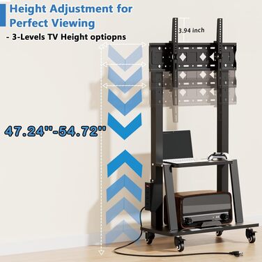 Мобільна підставка для телевізора з колесами, регульована по висоті, VESA 900x600, до 75 дюймів