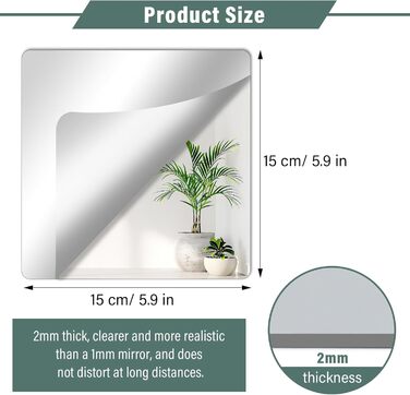 Клейкі дзеркала 10 шт., 20x20 см, 2 мм акрил, самоклеючі дзеркала для ванної, вітальні, спальні, шафи