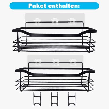 Підставка для душу з нержавіючої сталі без свердління, 2 шт. - органайзер для шампуню, гелю для душу, мила, ванни, кухні (чорний)