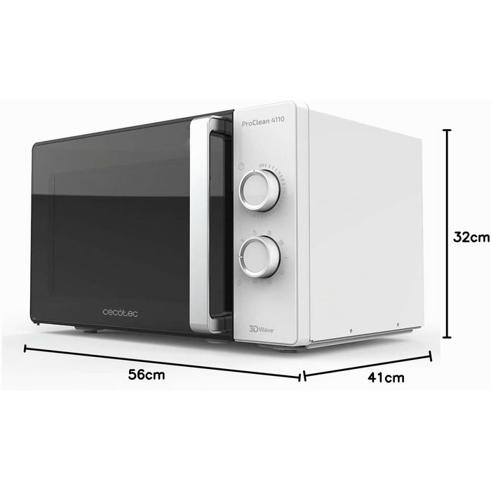 Мікрохвильова піч з грилем Cecotec ProClean 4110, 700W/800W, 23Л, Ready2Clean, 3D Wave, біла