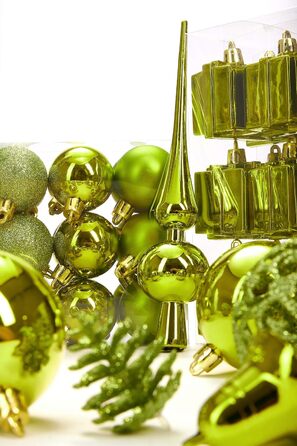 Набір прикрас для ялинки BRUBAKER 101 шт. з верхівкою, кремово-білий, зелений