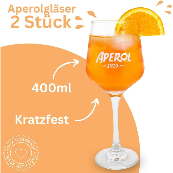 Maxito Original Aperol Spritz Glasses - 4 Pack | Modern Cocktail Glasses | Aperol Spritz Gift Set | Orange Drinking Glasses Set