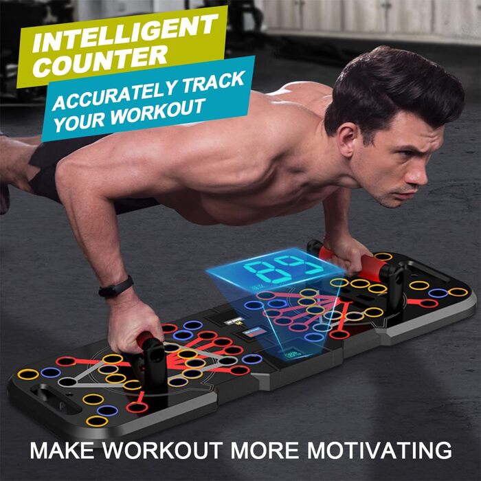 CRAZYROPE Foldable 41-in-1 Push-Up Board with Counter, Wide Push-Up Board with Grips for Muscle Training and Strength Training, 41 Combination Positions Countable Model with Resistance Bands